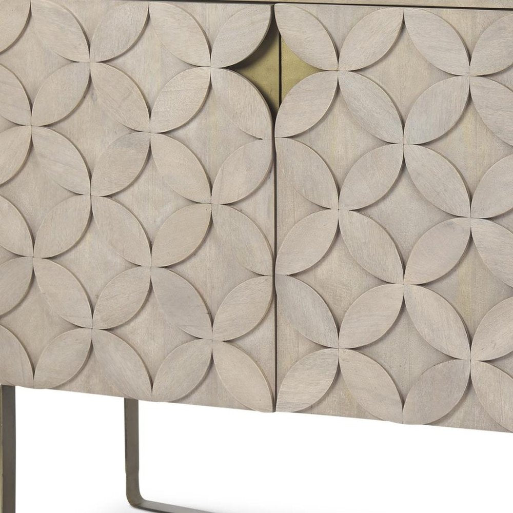 19" Brown and Gold Solid Wood and Metal Accent Cabinet With Two Doors