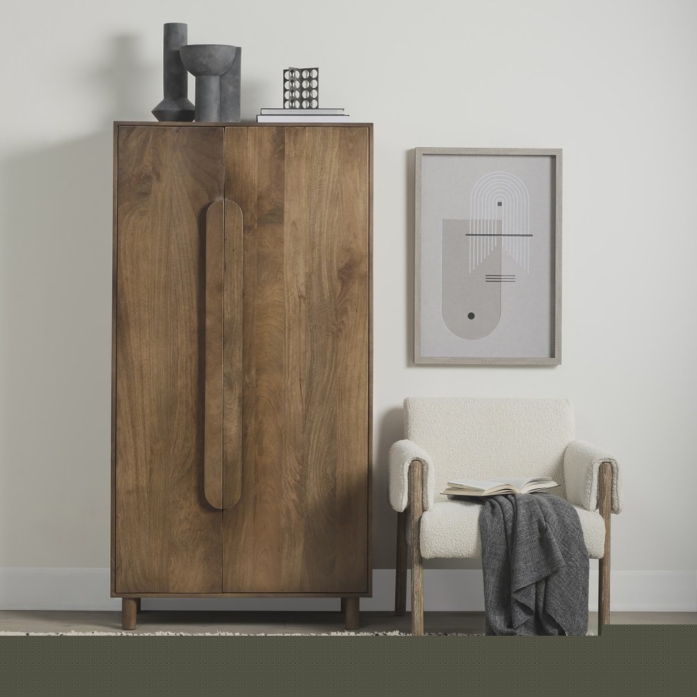 16" Brown Solid Wood Curio Cabinet With Two Doors