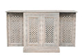 28" White Solid Wood Carved Floral Bar Cabinet With Two Doors And One Drawer