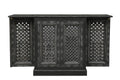 34" Black Solid Wood Carved Floral Bar Cabinet With Two Doors And One Drawer