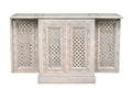 34" White Solid Wood Carved Floral Bar Cabinet With Two Doors And One Drawer