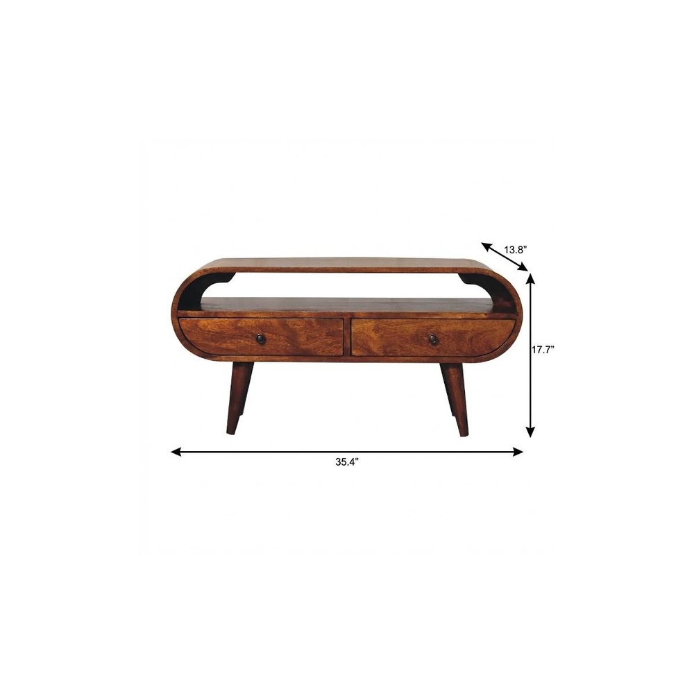 35" Brown Solid Wood Enclosed and Open Storage TV Stand