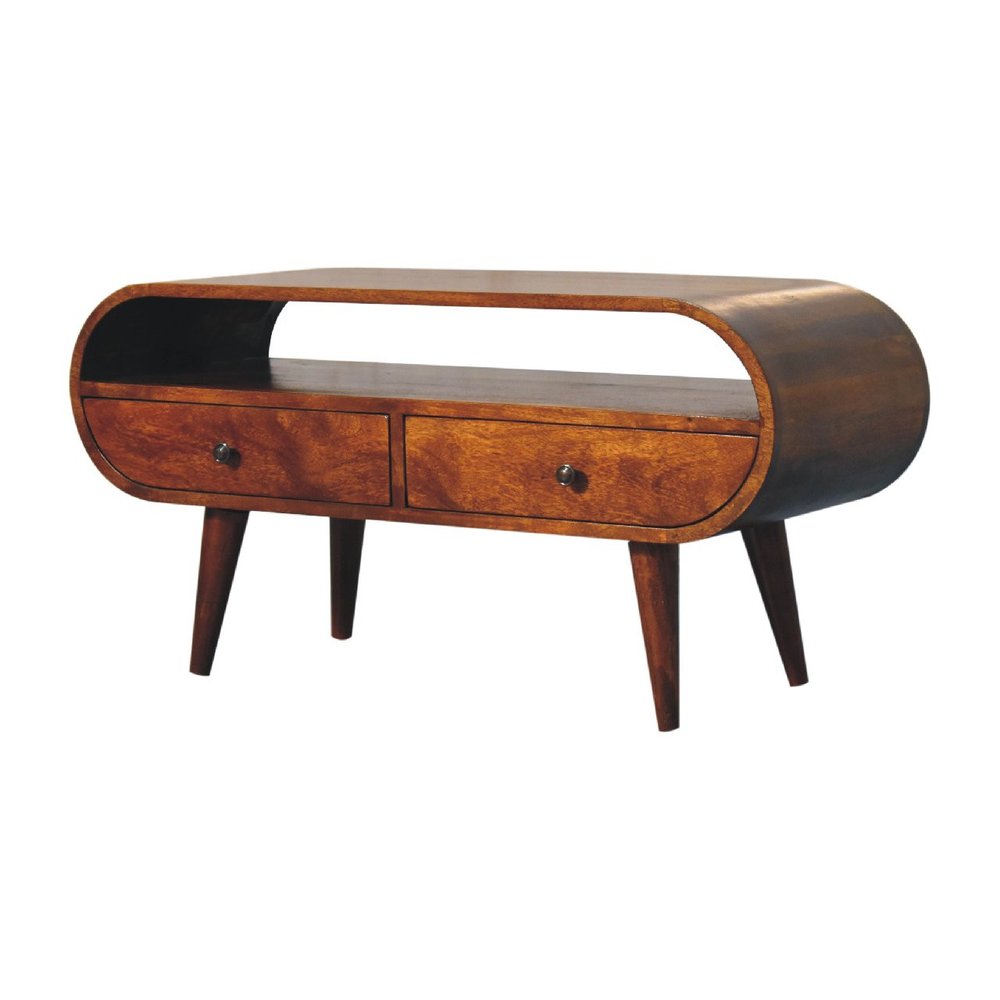 35" Brown Solid Wood Enclosed and Open Storage TV Stand