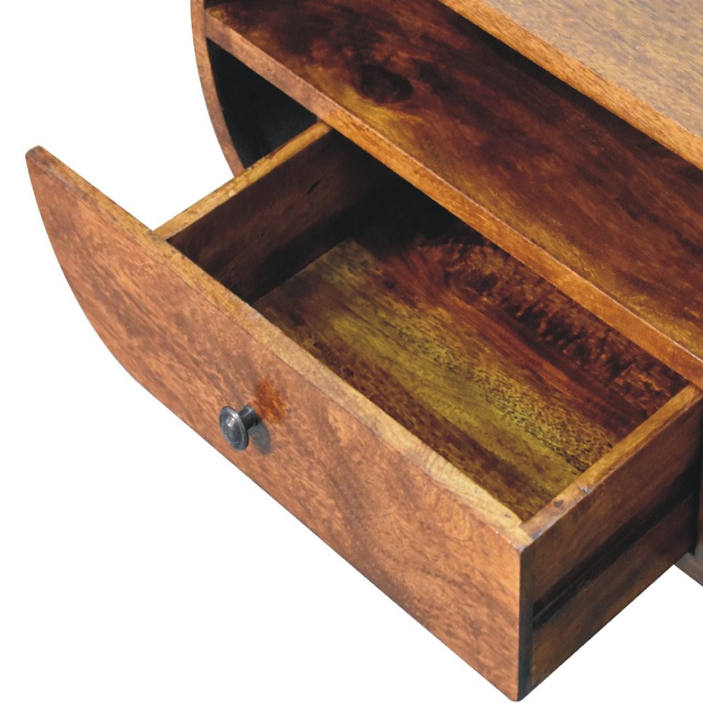 35" Brown Solid Wood Enclosed and Open Storage TV Stand