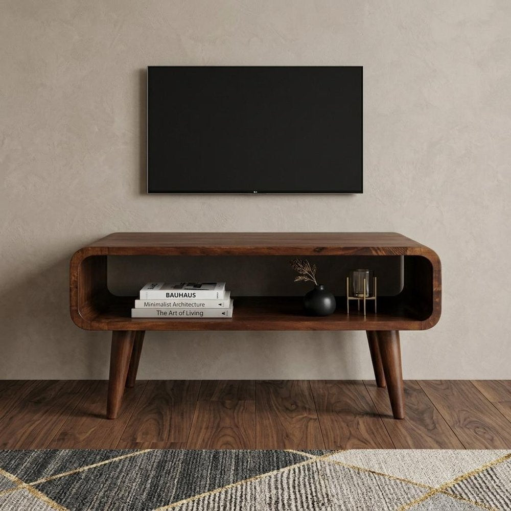 26" Brown Solid Wood Enclosed and Open Storage TV Stand