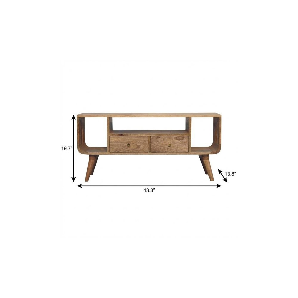 43" Brown Solid Wood Enclosed and Open Storage TV Stand