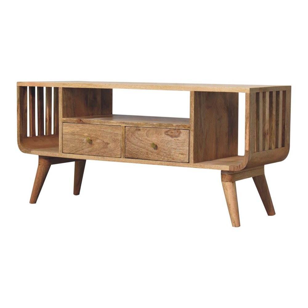 43" Brown Solid Wood Enclosed and Open Storage TV Stand