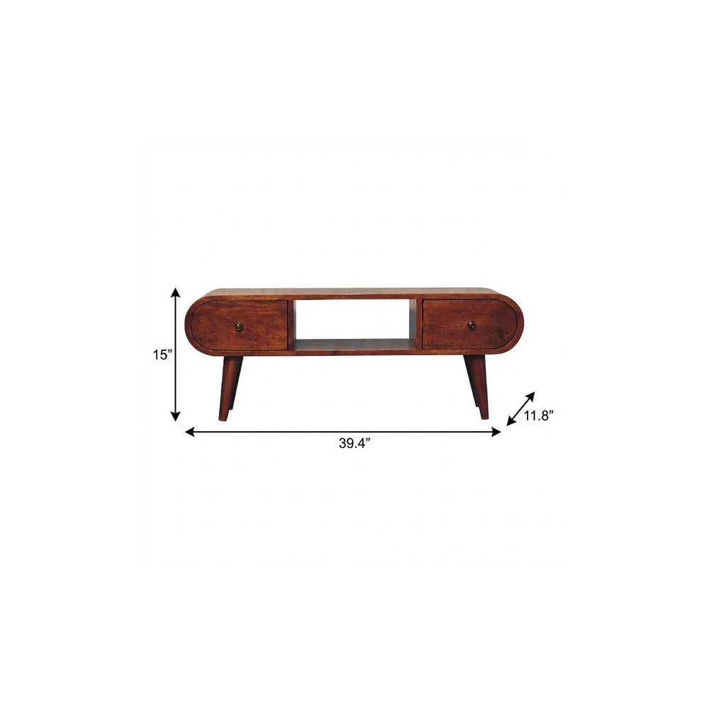 39" Brown Solid Wood Enclosed and Open Storage TV Stand