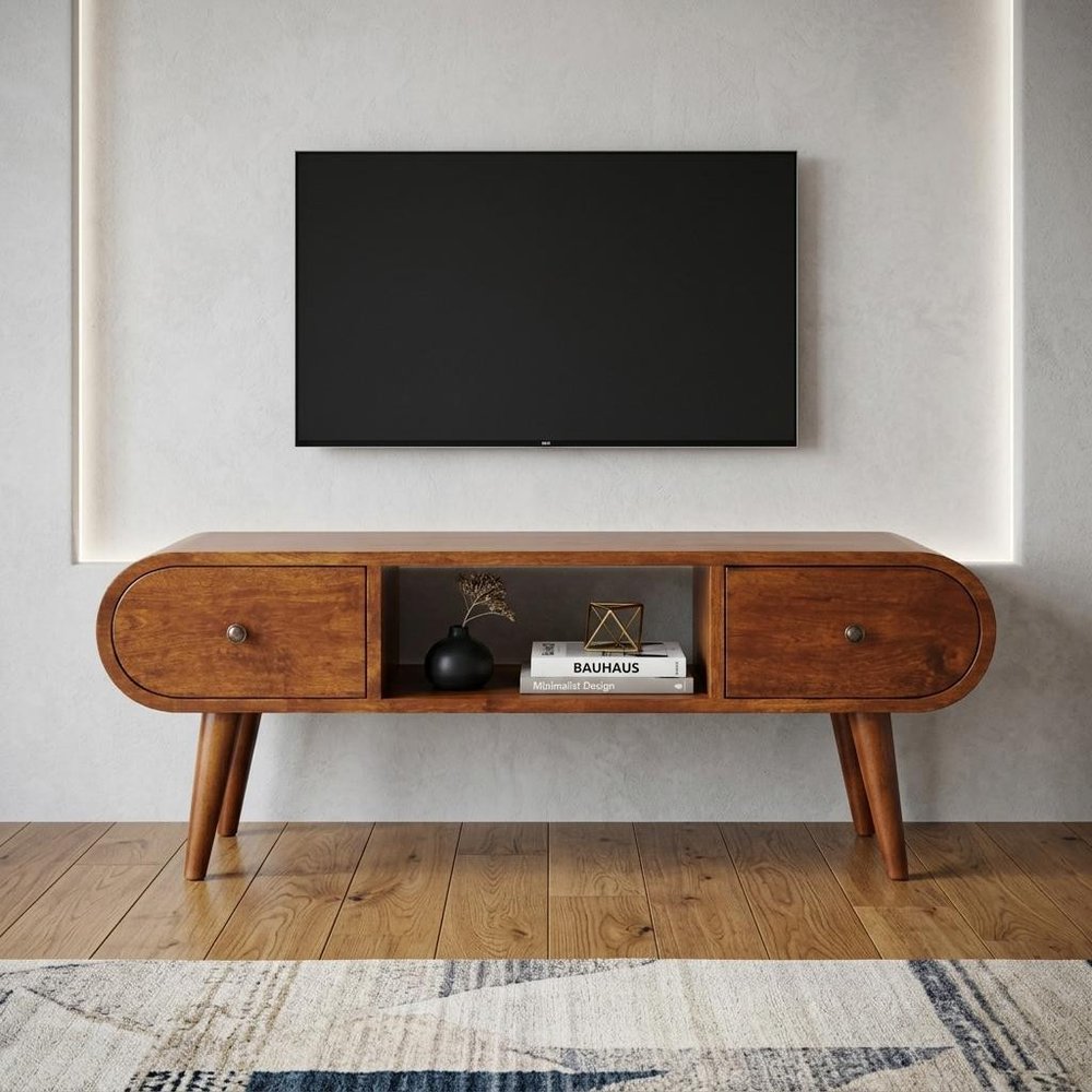 39" Brown Solid Wood Enclosed and Open Storage TV Stand