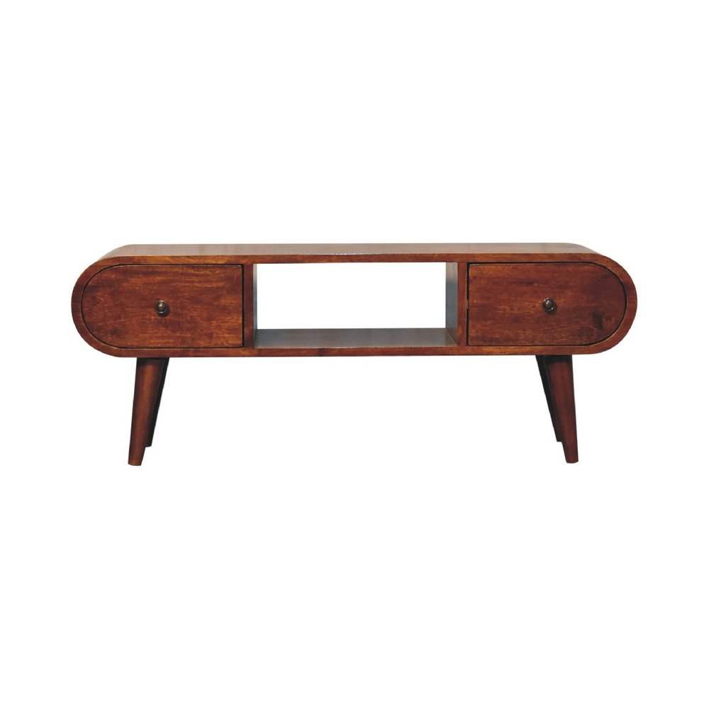 39" Brown Solid Wood Enclosed and Open Storage TV Stand
