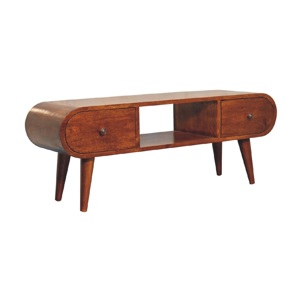 39" Brown Solid Wood Enclosed and Open Storage TV Stand