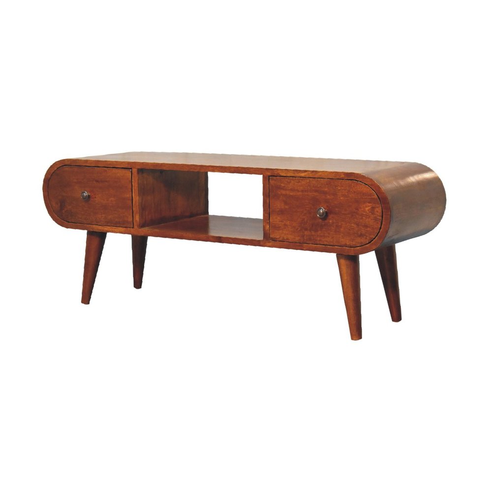 39" Brown Solid Wood Enclosed and Open Storage TV Stand