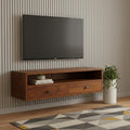 35" Brown Solid Wood Floating Mount TV Stand