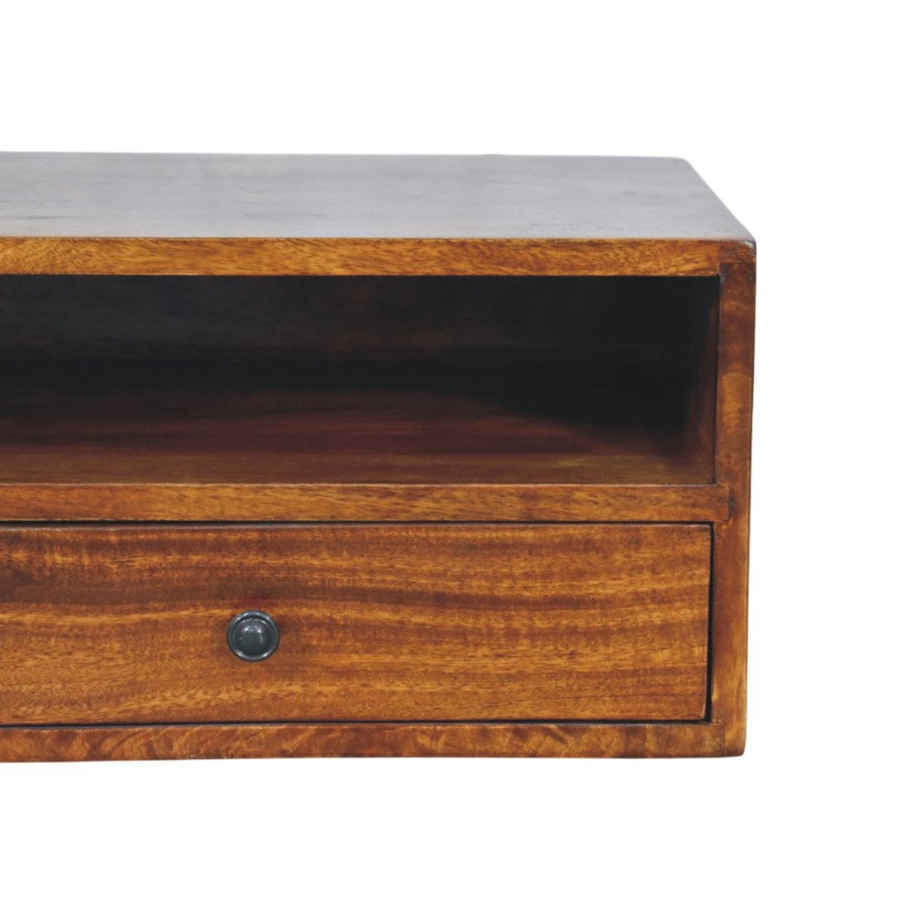 35" Brown Solid Wood Floating Mount TV Stand