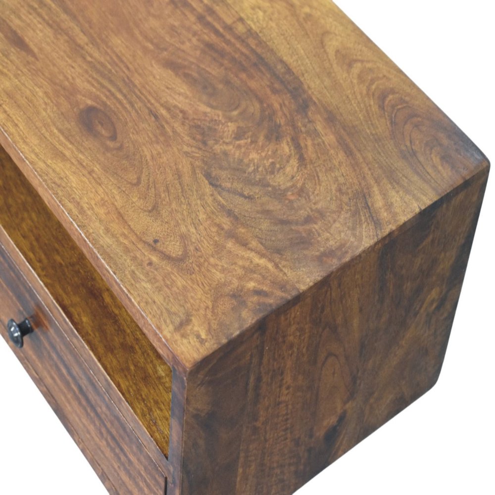 35" Brown Solid Wood Floating Mount TV Stand