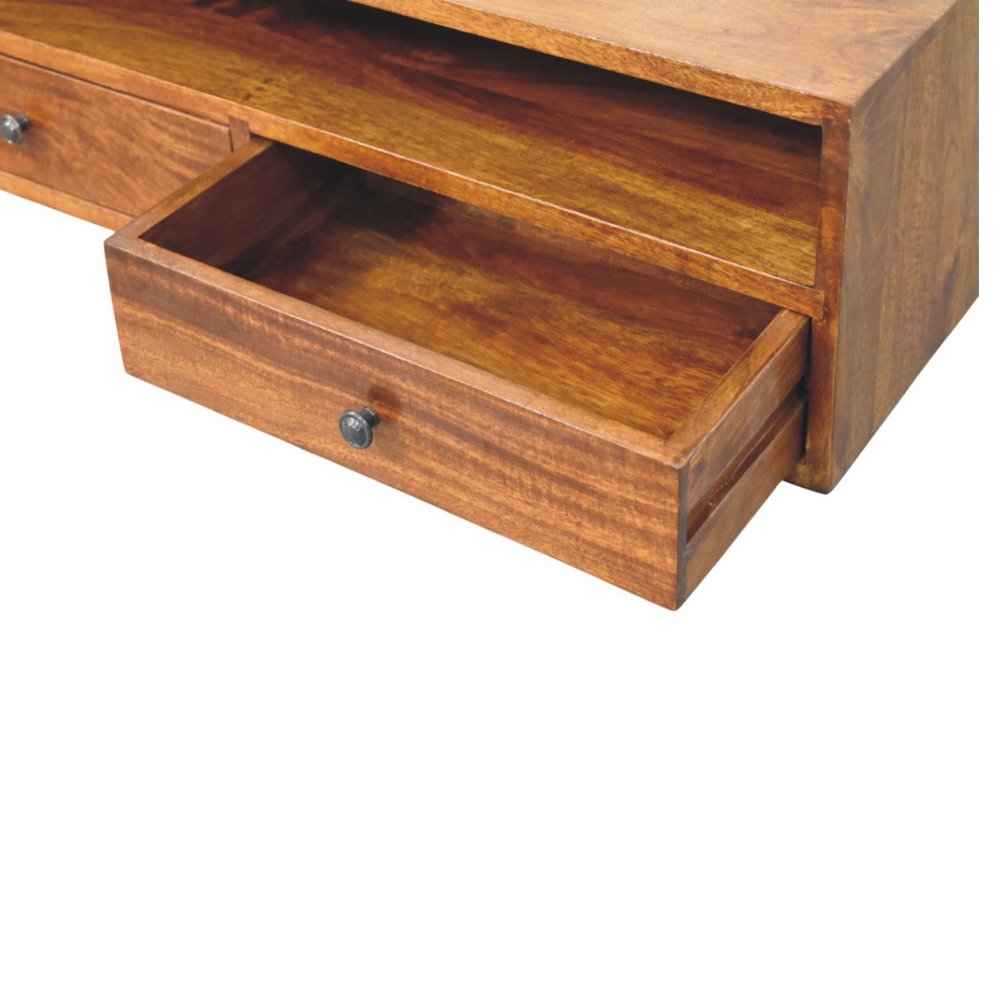 35" Brown Solid Wood Floating Mount TV Stand