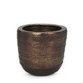 19" Antiqued Brass Metal Round Floor Vase