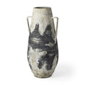 29" Black And White Ombre Ceramic Amphora Floor Vase