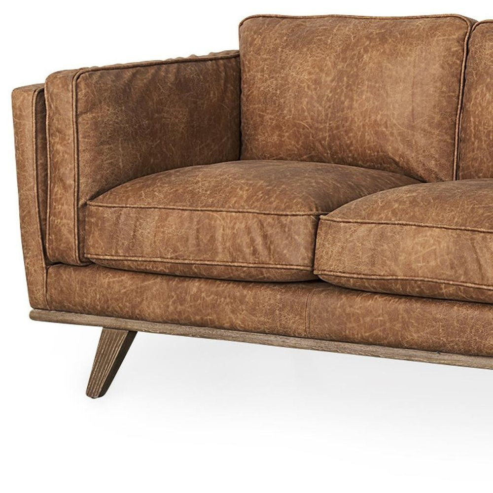 90" Brown Leather Sofa