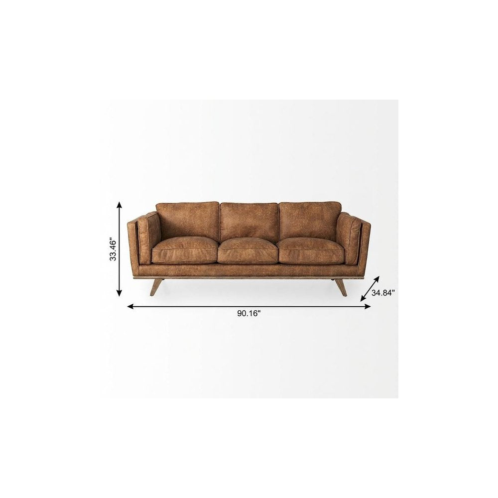 90" Brown Leather Sofa