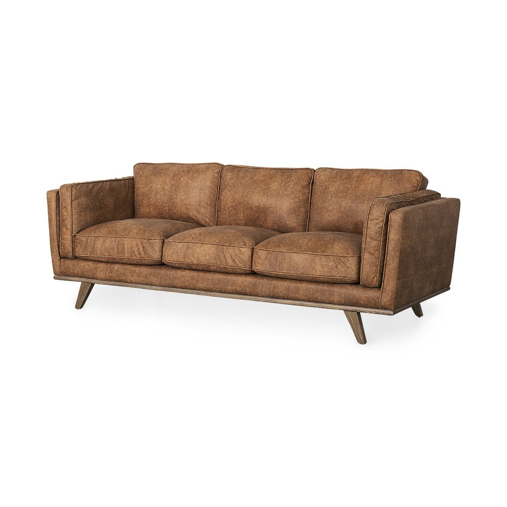 90" Brown Leather Sofa