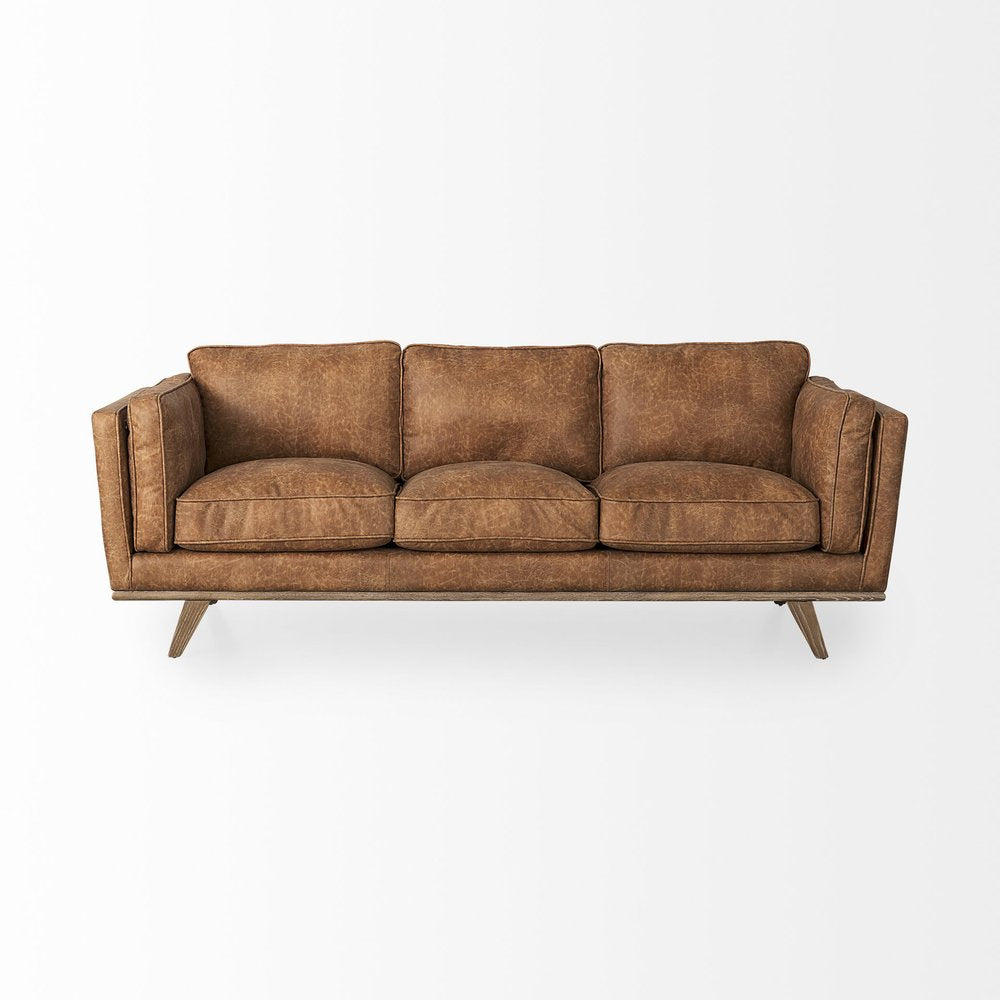 90" Brown Leather Sofa