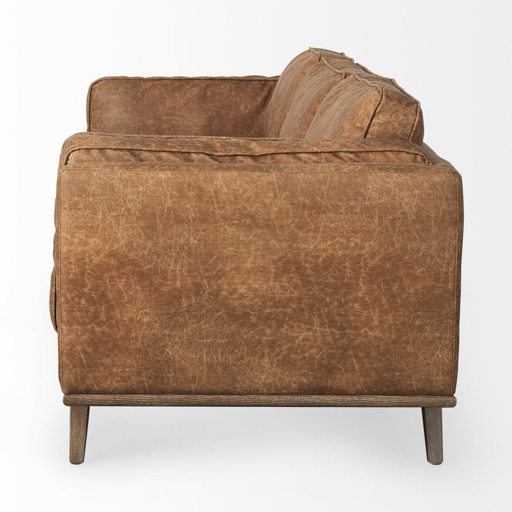 90" Brown Leather Sofa