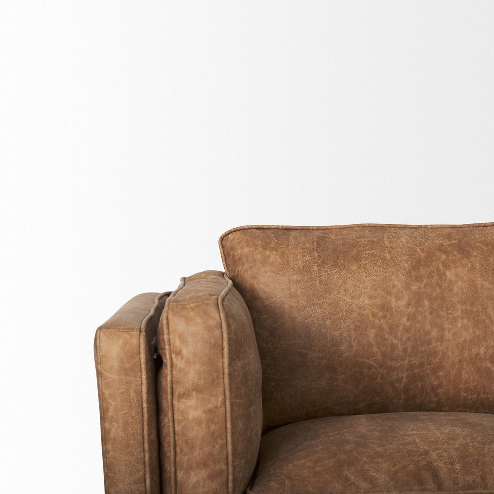 90" Brown Leather Sofa