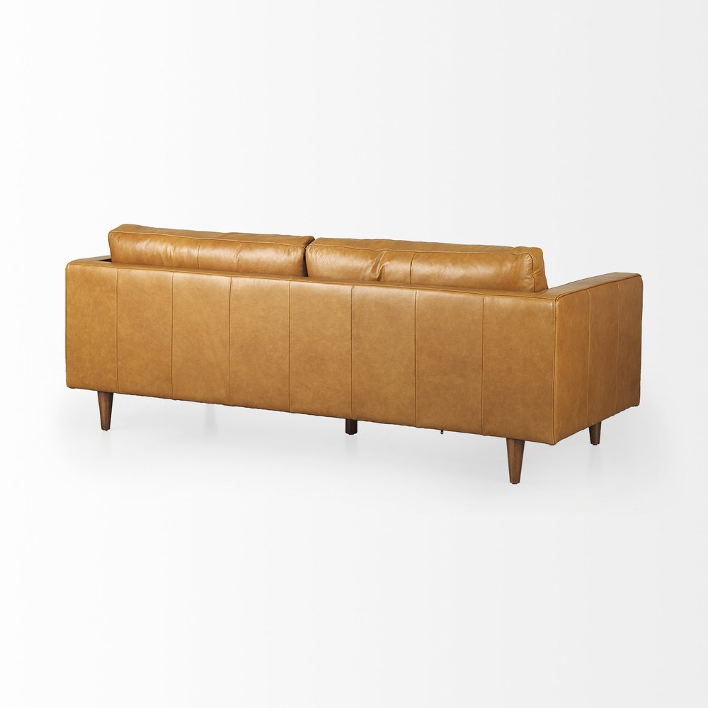 88" Brown Leather Sofa With Toss Pillows