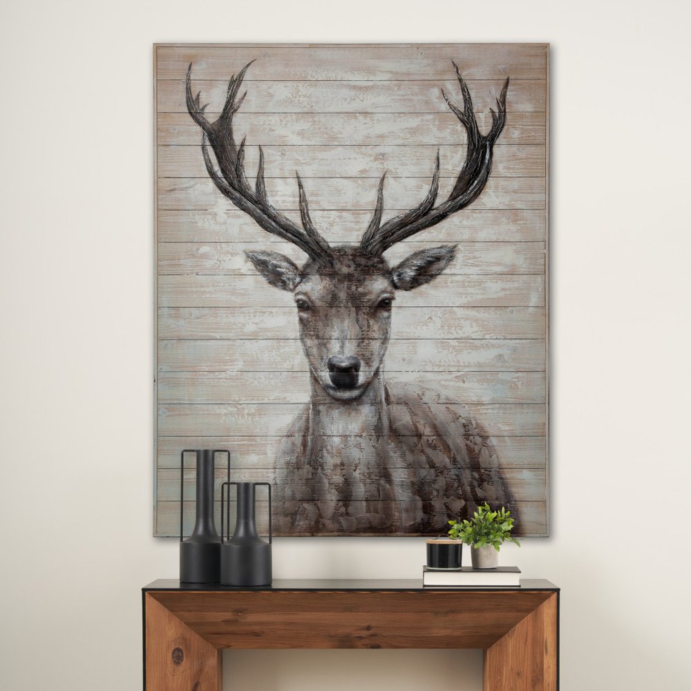 White Tail II 48x60 Deer Original Hand Painted on Wood Oil Painting Unframed Wall Art