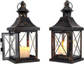 Set of Two Black And Clear Distressed Glass And Metal Tabletop Lantern Candle Holders