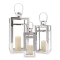 Set of Three Silver Glass Floor Candelabra Candle Holders