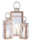 Set of Three Gold Distressed Glass Tabletop Lantern Candle Holders