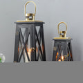 Set of Two Black Distressed Glass Tabletop Lantern Candle Holders