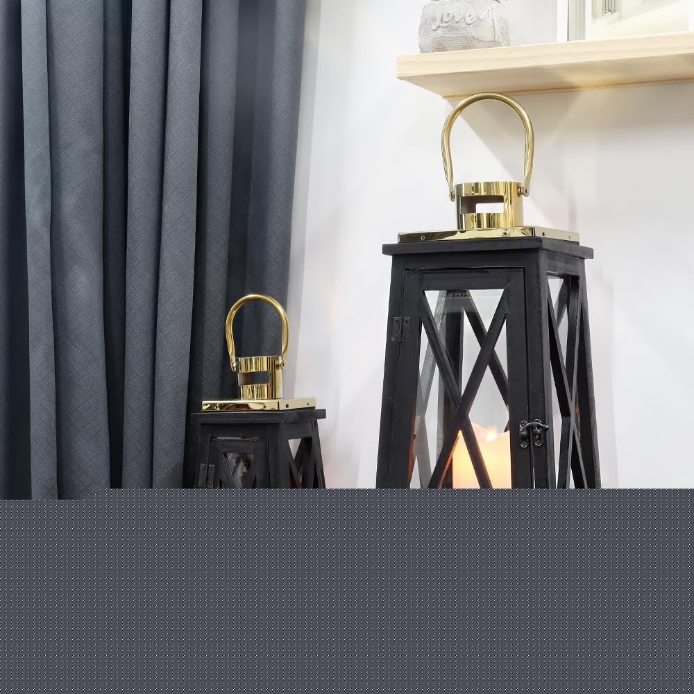 Set of Two Black Distressed Glass Tabletop Lantern Candle Holders
