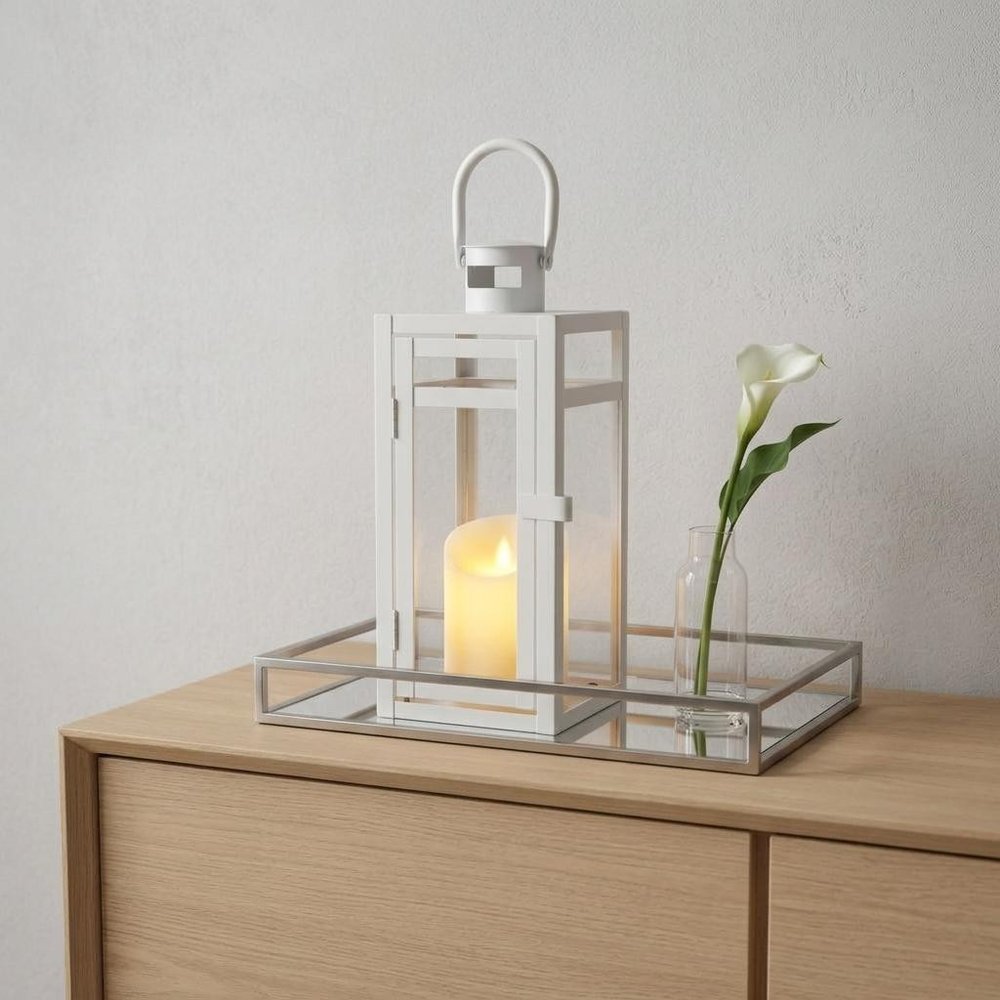 12" White Glass Floor Candelabra Candle Holder