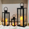 Set of Three Black Distressed Glass Tabletop Lantern Candle Holders