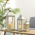 Set of Three White Distressed Glass Tabletop Lantern Candle Holders