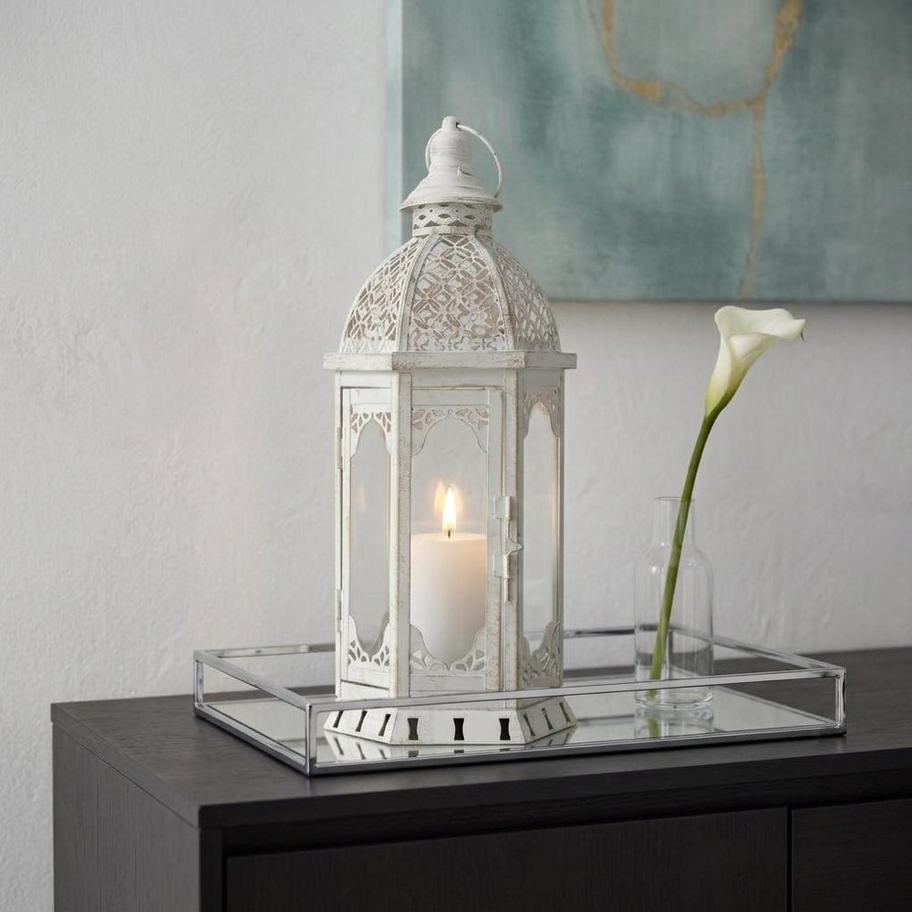 23" White Glass Floor Candelabra Candle Holder
