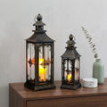 Set of Two Black Distressed Glass Tabletop Lantern Candle Holders