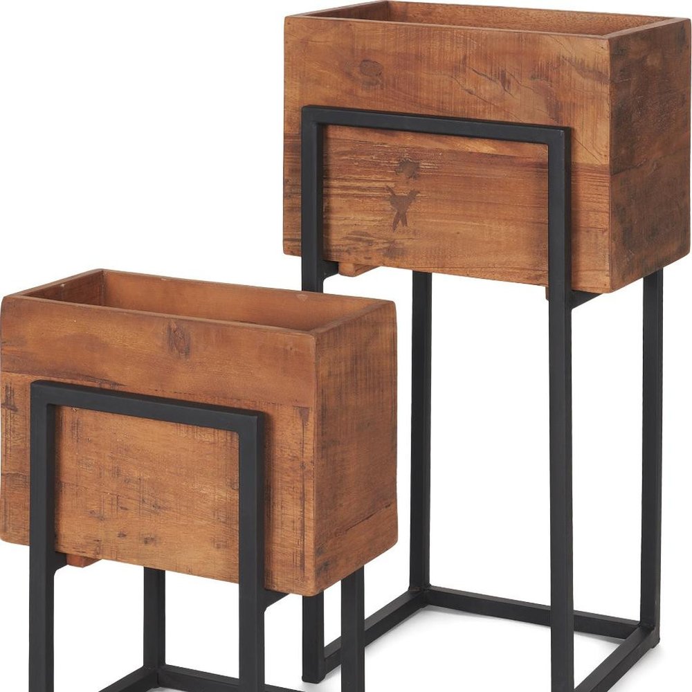 Set of Two Brown Metal 1 Ounce Rectangular Urn Planters