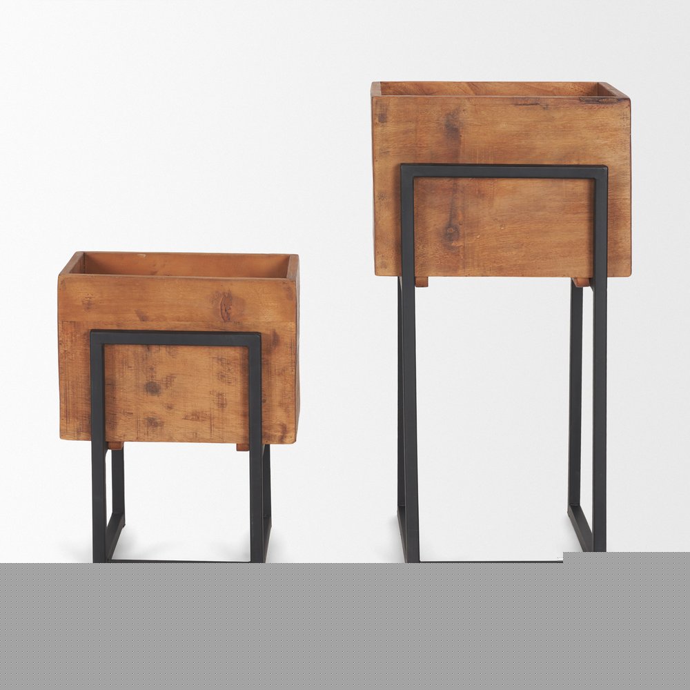 Set of Two Brown Metal 1 Ounce Rectangular Urn Planters
