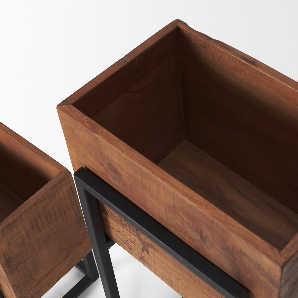 Set of Two Brown Metal 1 Ounce Rectangular Urn Planters