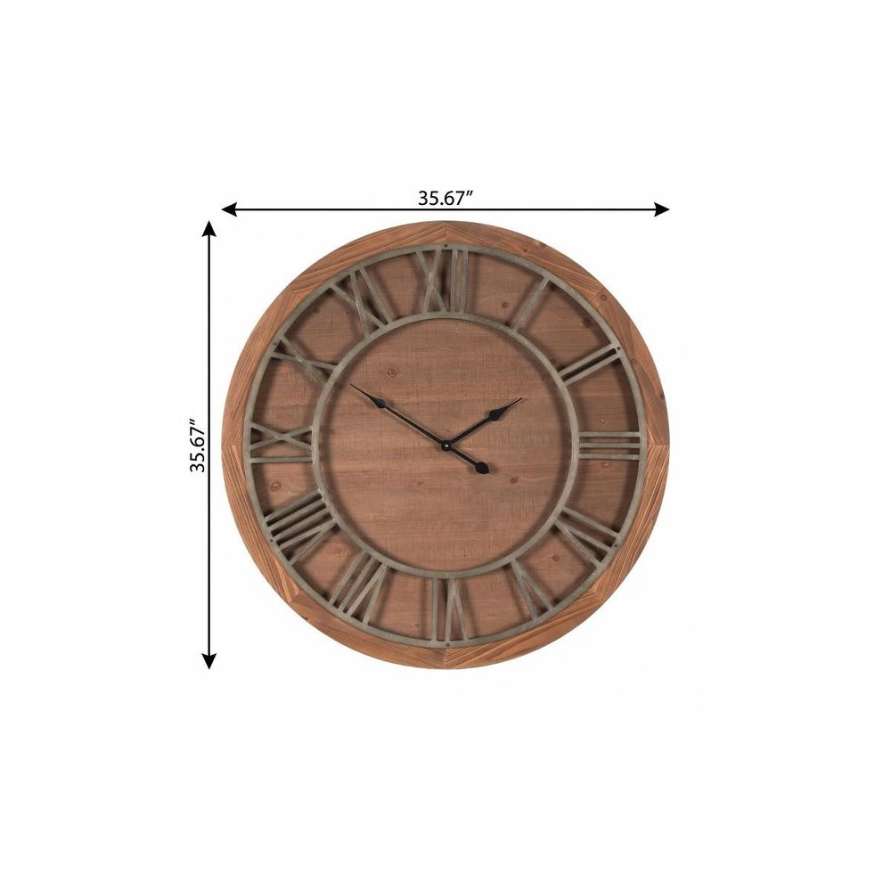 36" Brown Solid Wood Analog Round Wall Clock