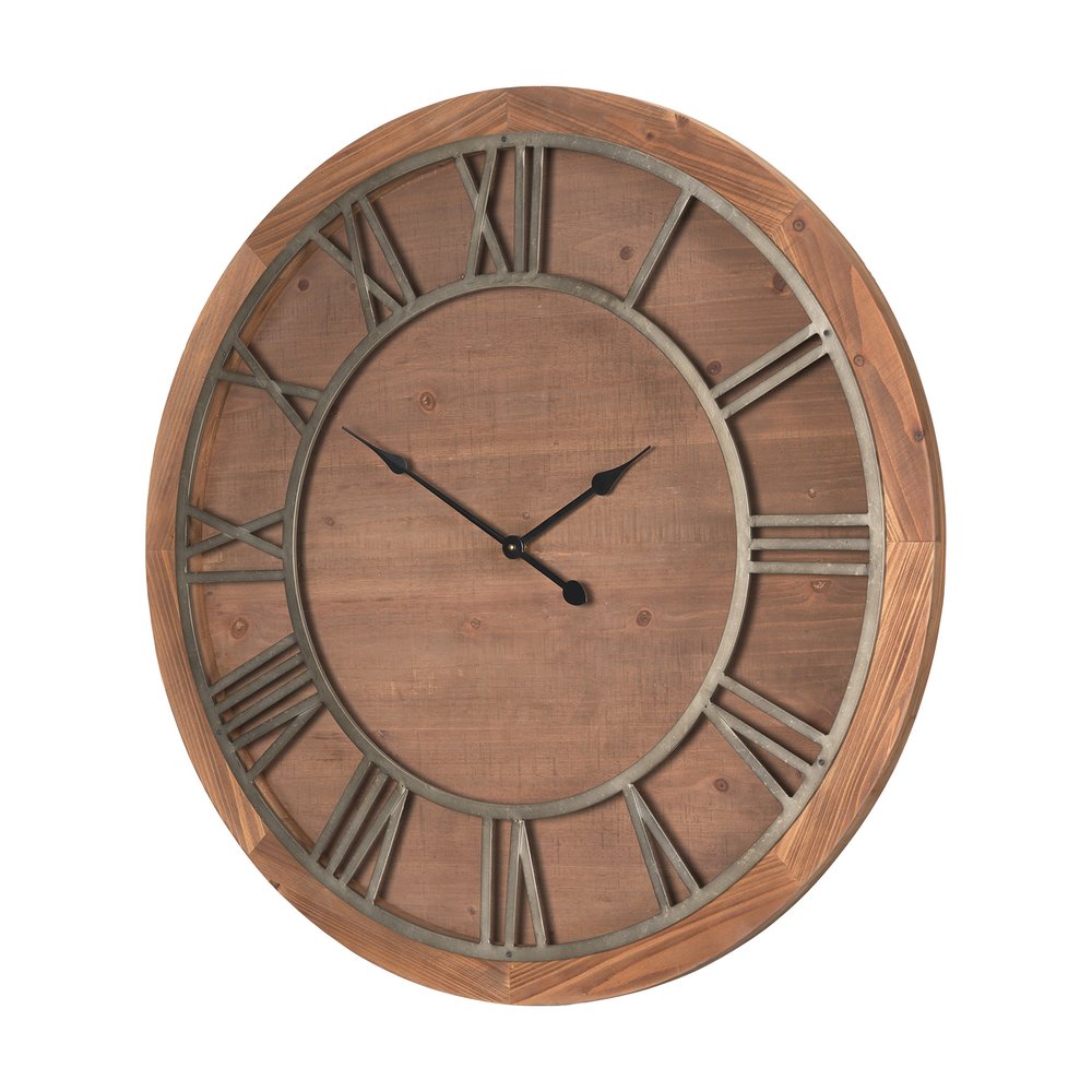 36" Brown Solid Wood Analog Round Wall Clock