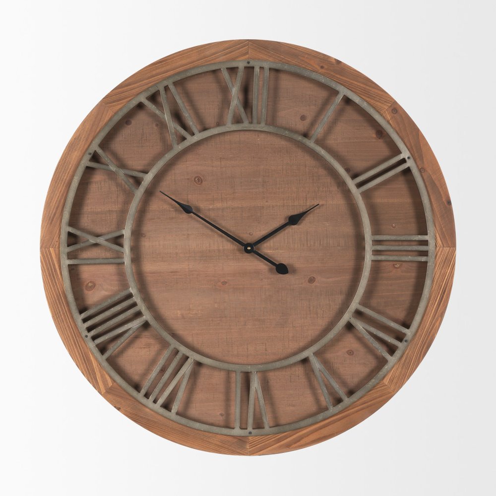 36" Brown Solid Wood Analog Round Wall Clock