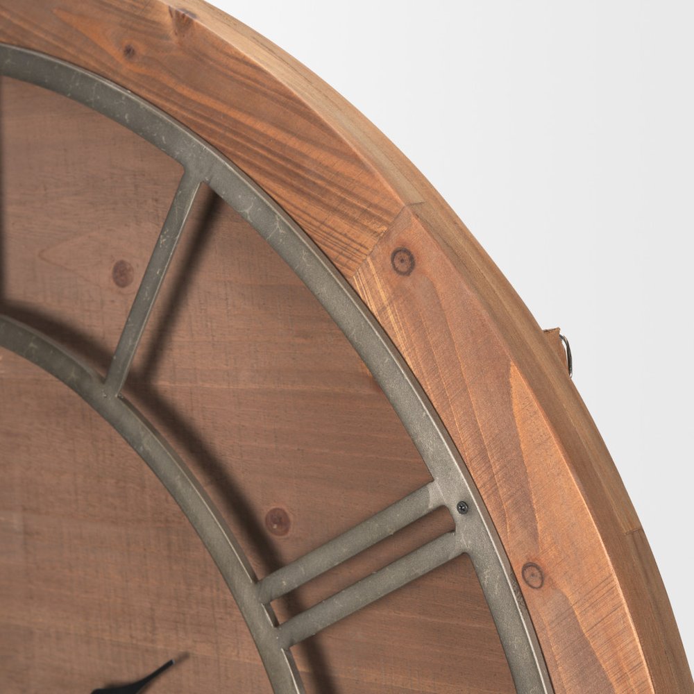 36" Brown Solid Wood Analog Round Wall Clock