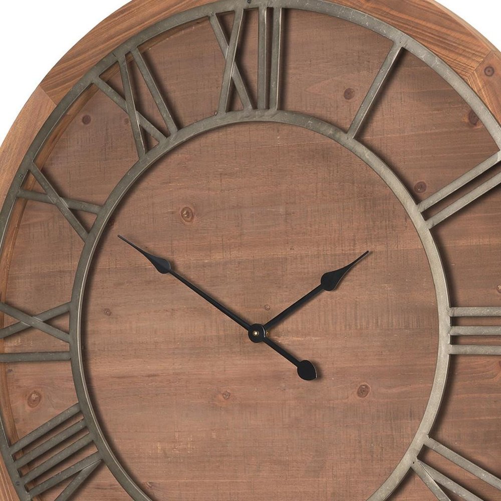 36" Brown Solid Wood Analog Round Wall Clock