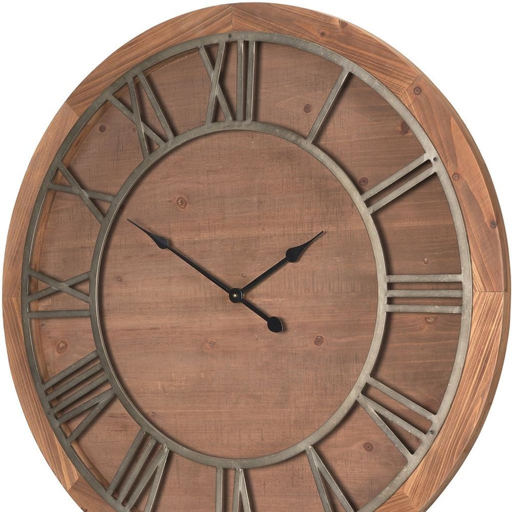 36" Brown Solid Wood Analog Round Wall Clock
