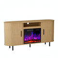 65" Beige Wood Fireplace TV Stand With Fireplace